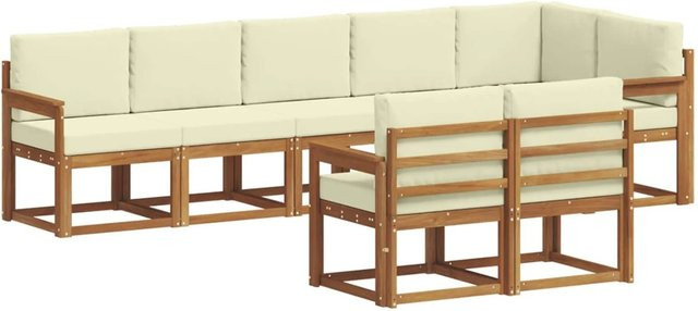 vidaXL Outdoor-Sofagarnitur L-Form aus Akazienholz mit Kissen in Natur und Creme - Bild 1