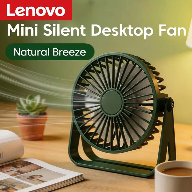 Lenovo USB Schreibtischventilator Mini-Ventilator mit 360-Grad-Rotation in Weiß und Grün - Bild 1