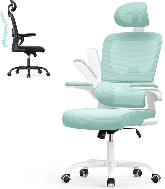 GartistGO Ergonomischer Bürostuhl in Blau mit Lendenwirbelstütze, verstellbarer Kopfstütze und hochklappbaren Armlehnen für dein Home-Office - Bild 1