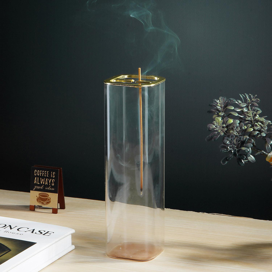 Yiran Furniture 2 in 1 Glas Räuchergefäß Rückfluss Räucherstäbchenhalter mit abnehmbarem Glas Aschefänger für Räucherstäbchen und Kegelräucherwerk, transparent - Bild 1