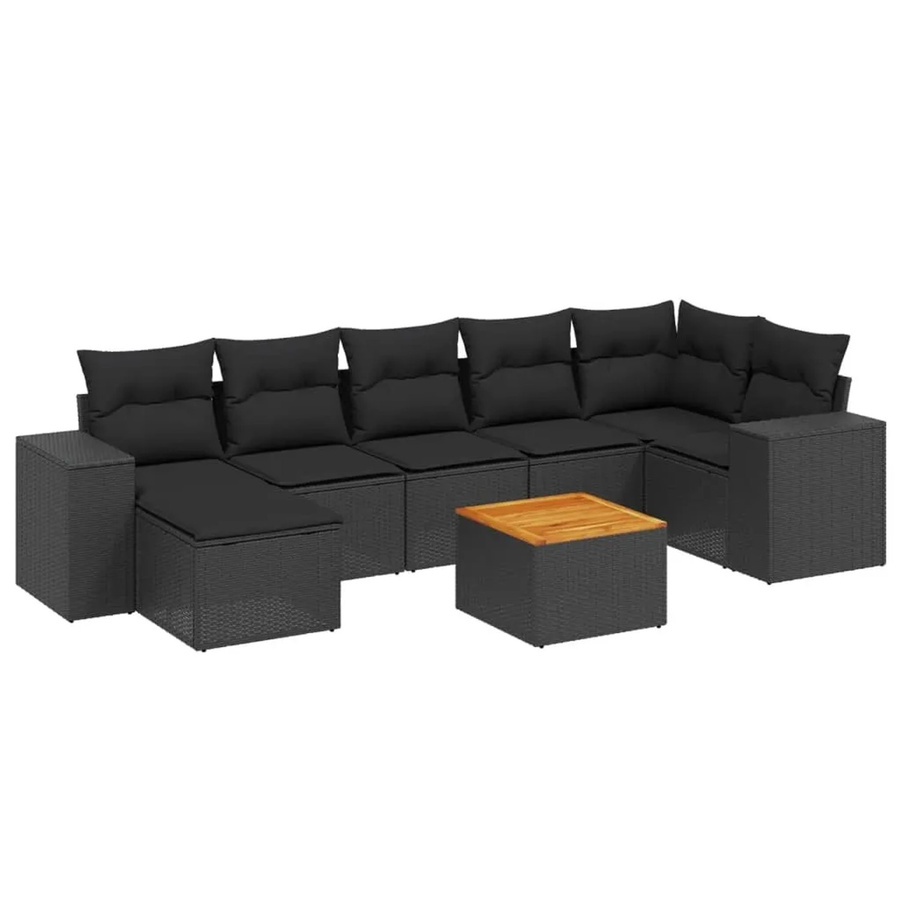 vidaXL 8-teilige Garten-Sofagarnitur aus Poly-Rattan und Akazienholz in Schwarz mit Kissen - Bild 2