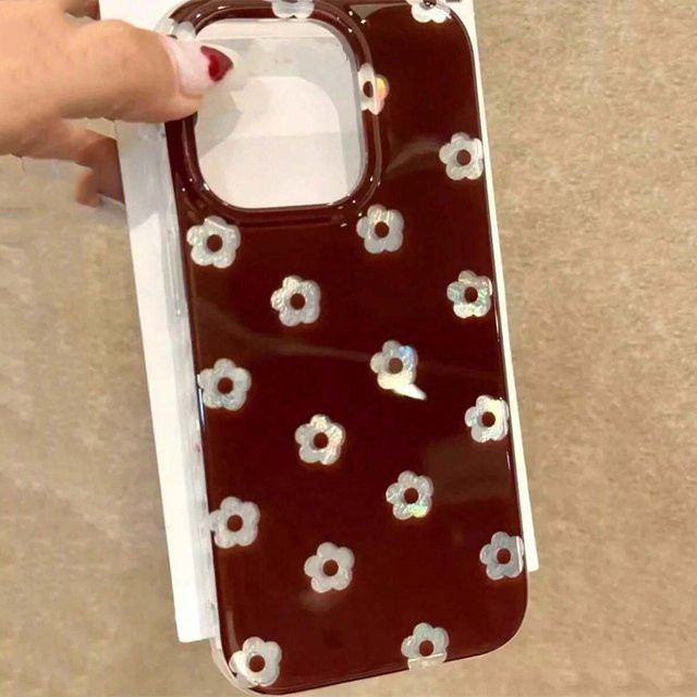 Retro Handyhülle im koreanischen Stil mit rotem Blumenmuster für Apple iPhone Modelle - Bild 1