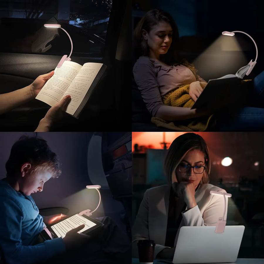 KEBINCPLED Buchlicht in Rosa mit 3 Lichtfarben, USB wiederaufladbare Leselampe mit Clip und Touch-Bedienung - Bild 6