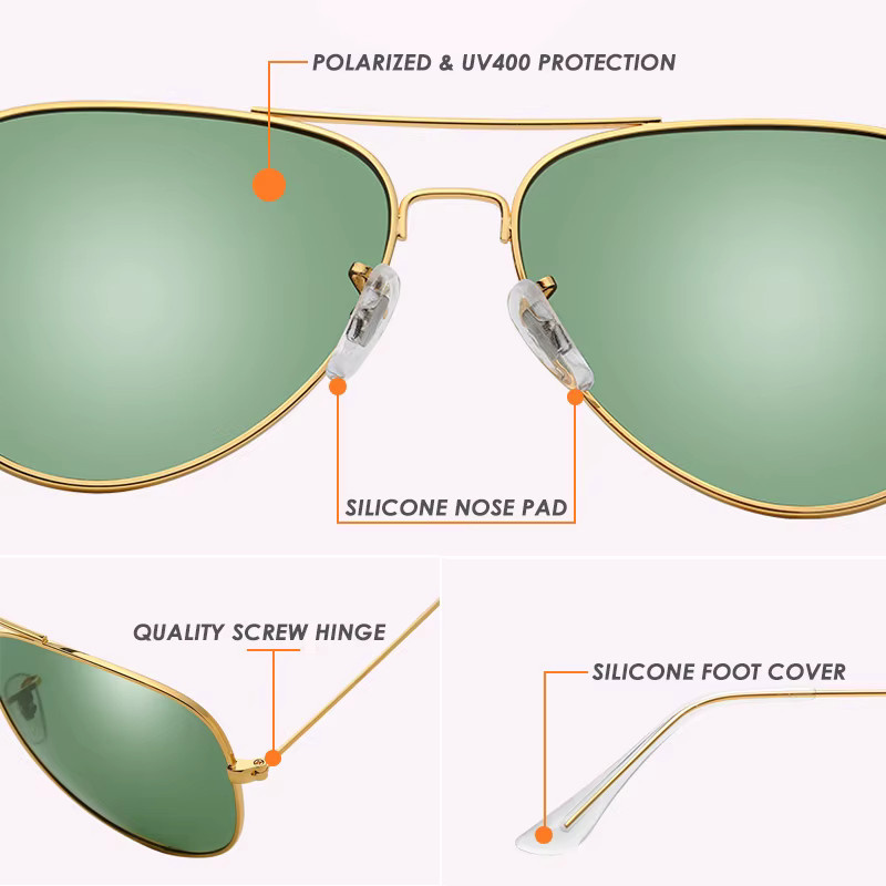 KDEAM Air Force Pilot Sonnenbrille, Vollrand, Metall, Herren, aviator - Bild 4