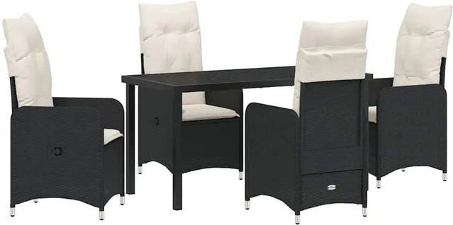 vidaXL Garten Essgruppe aus Poly-Rattan mit Kissen, 5-teilig, Schwarz - Bild 1
