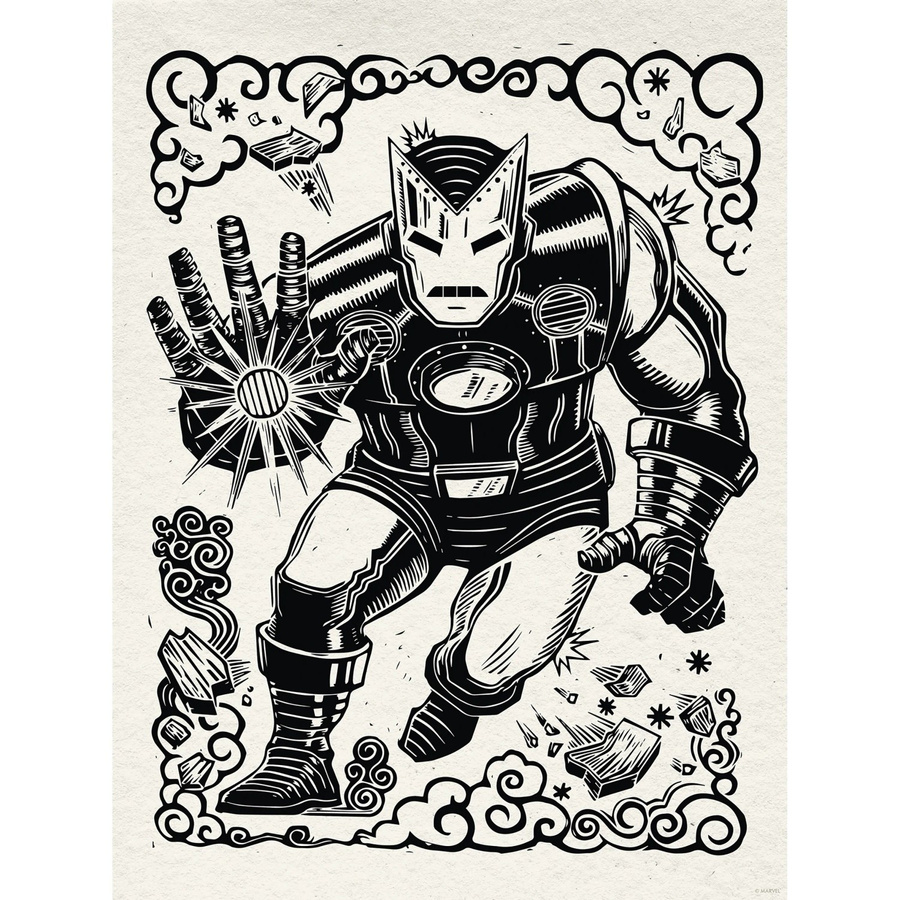 Komar Wandbild Marvel Iron Man Lino-Cut Paper Poster Schwarz-Weiß, Breite: 30 cm, Höhe: 40 cm - Bild 2