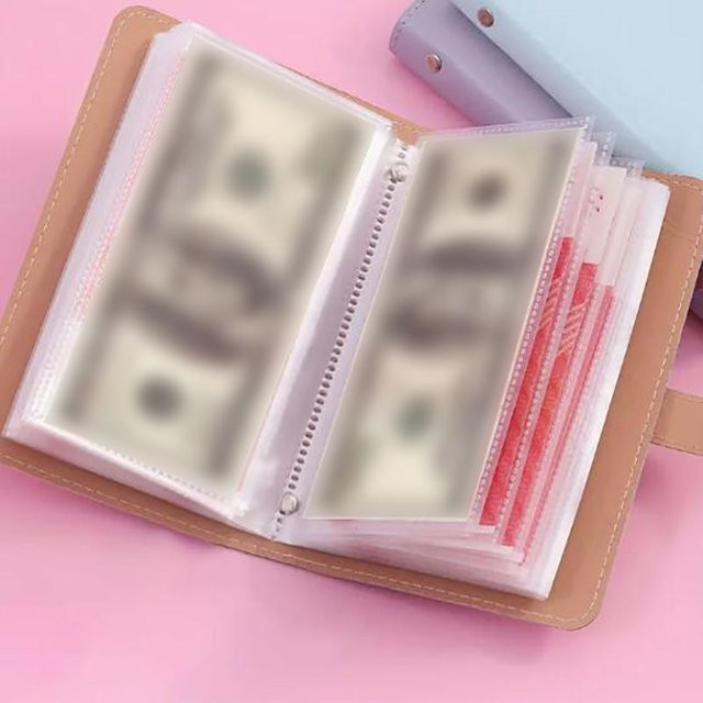 Wiederverwendbares Sparbuch mit 100 Umschlägen in Blau aus Kunstleder für deine Budget-Spar-Herausforderung - Bild 1
