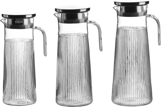 Kesoto Getränkekrug mit Deckel, gestreifte Karaffe aus Glas für Eistee und Wasser, transparent - Bild 1