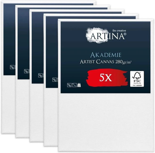 Artina Akademie Keilrahmen Set aus FSC Holz und Baumwolle, Farbe Weiß, B/H: 100 x 140 cm, 5-teilig - Bild 1