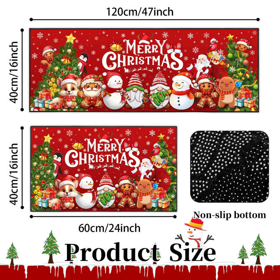 VIKAMA 2-teiliges Küchenteppich-Set mit Weihnachtsmotiv, rutschfeste Bodenmatten in Multicolor - Bild 4