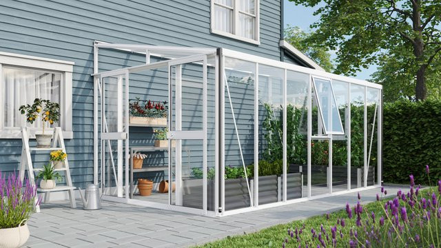 Vitavia Anlehn-Gewächshaus Athena 11900 in Weiß mit 11,9 m² Fläche, Pultdach und Sicherheitsglas - Bild 1
