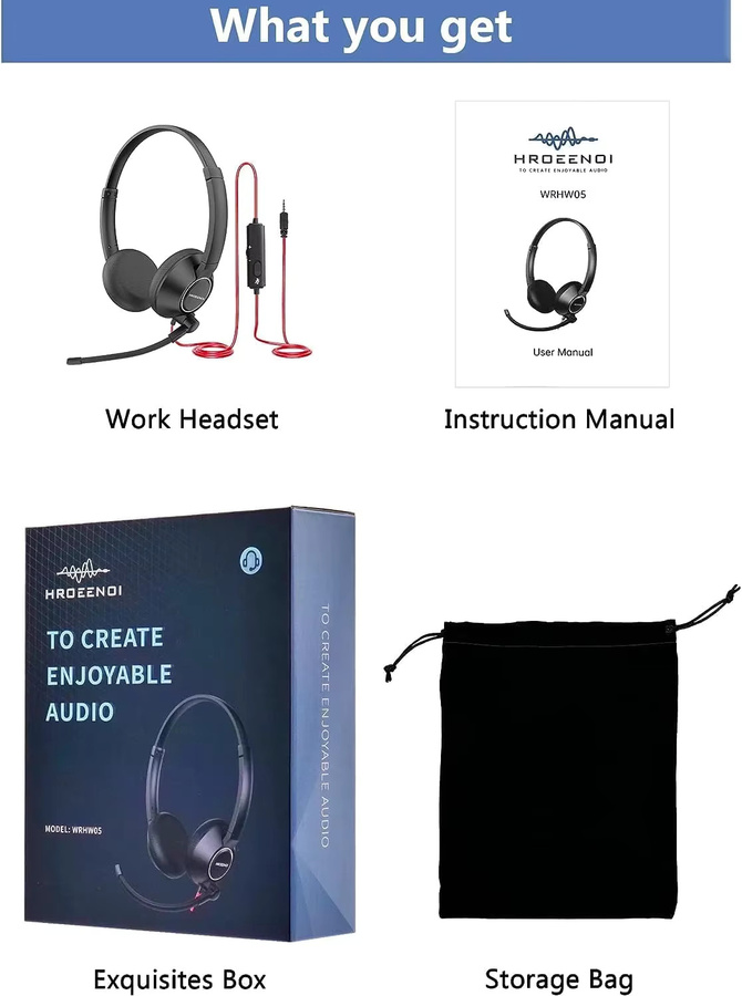 HROEENOI WRHW05 Call Center Headset mit Noise Cancelling und Mikrofon in Schwarz für PC und Laptop - Bild 5