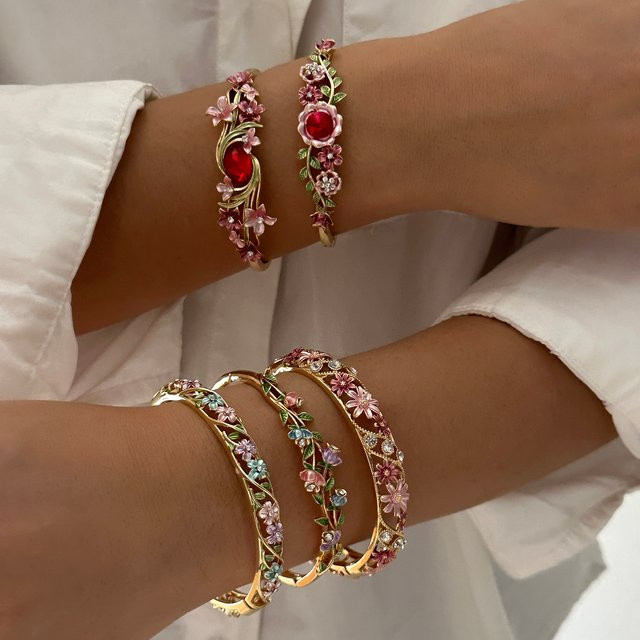 RINHOO FRIENDSHIP Armband, vergoldet, Bunt, Emaille-Blumen, Kristall, Zirkonia, Damen - Bild 1