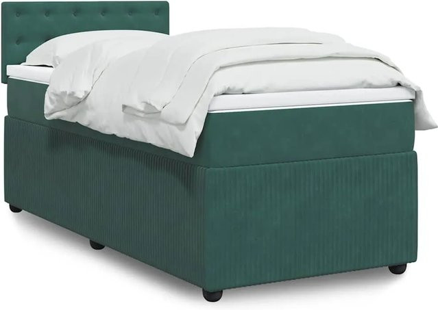 vidaXL Boxspringbett mit Matratze in Dunkelgrün aus Samt, Hybridbett mit USB-Anschluss und Unterbettbeleuchtung, B/T/H: 90 x 200 x 100,5 cm - Bild 1