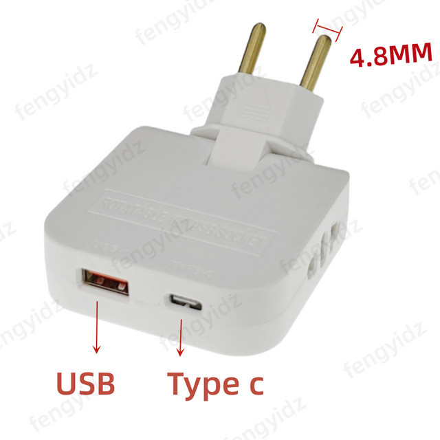 Fengyidz 4-in-1 Steckdosenadapter mit USB-A und USB-C, drehbarer EU-Verlängerungsladegerät-Konverter, 180 Grad, Schwarz oder Weiß - Bild 1