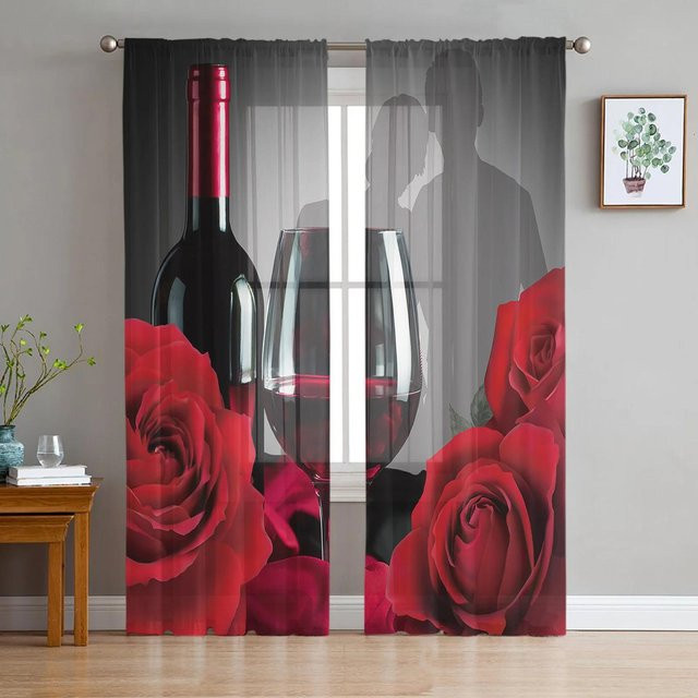 Yiran Furniture Transparentes Tüll-Vorhang mit Blumenmuster, Breite: 135 cm, Höhe: 115 cm - Bild 1