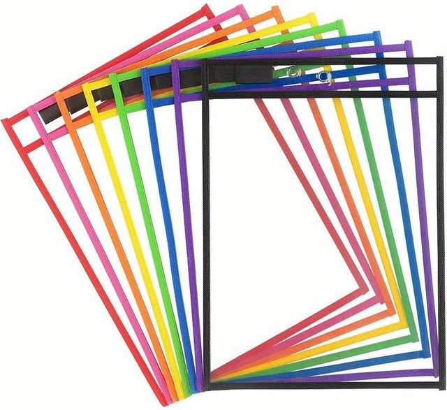 8er-Pack SZ-JZQ Taschenhüllen mit Ringen, durchsichtige Plastik-Tickethalter zum Trocken-Abwischen, Farbe: Schwarz, Breite: 25,4 cm, Höhe: 35,6 cm - Bild 1