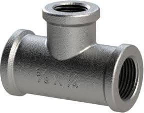 Riegler T-Stück 130 aus Temperguss in Schwarz und Silber mit Rp 3/8 und T-Abzweig Rp 1/4 - Bild 1