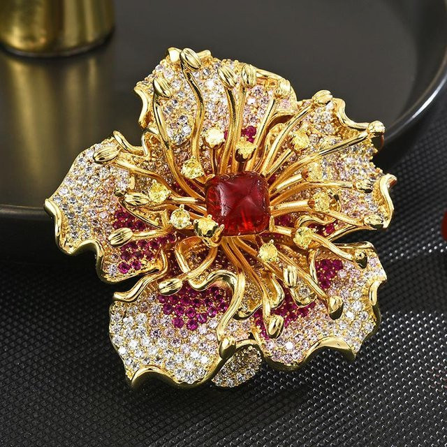 Lucky Star Jewelry Brosche, Blume, Zirkonia, rot, Damen - Bild 1