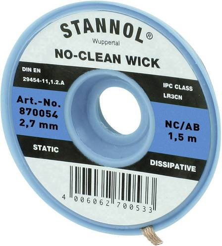 Stannol NC/BB Entlötlitze Blau Breite: 2,7 mm, Länge: 1,5 m - Bild 1