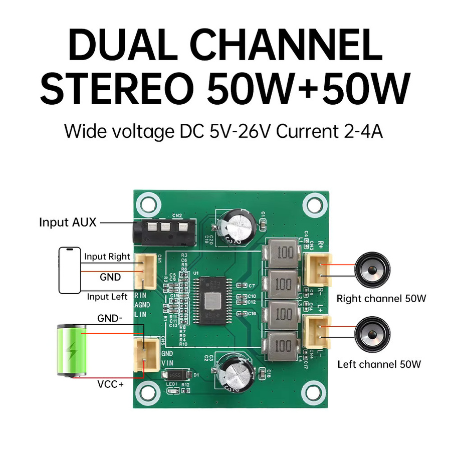 Aideepen TPA3116 Digital Stereo Klasse D Audio Verstärker 2,0 Kanal DIY Sound Board 50W + 50W Grün - Bild 2