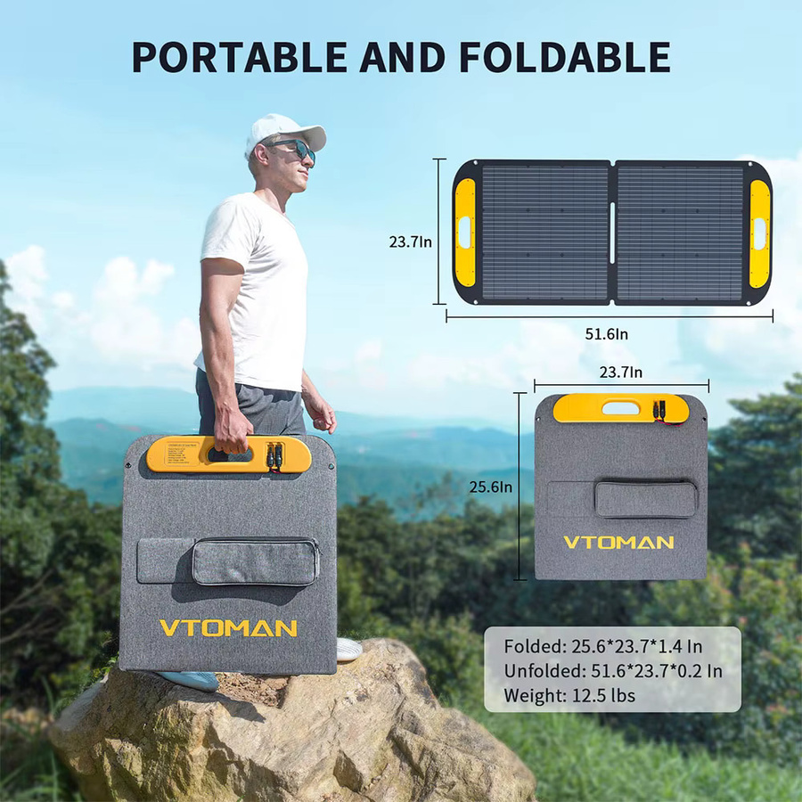 VTOMAN VS110 Faltbares Solarpanel mit 110 W, 23 % hocheffiziente monokristalline Zellen, IP67 wasserdichte ETFE-Oberfläche, verstellbarer Ständer und MC4-Anschluss in Schwarz - Bild 4