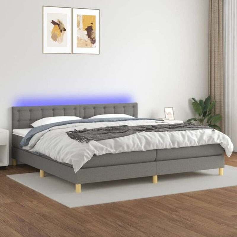 vidaxl Boxspringbett mit Matratze und LED in Grau aus Stoff und Holzwerkstoff B/T/H: 200 x 200 x 78 cm - Bild 1