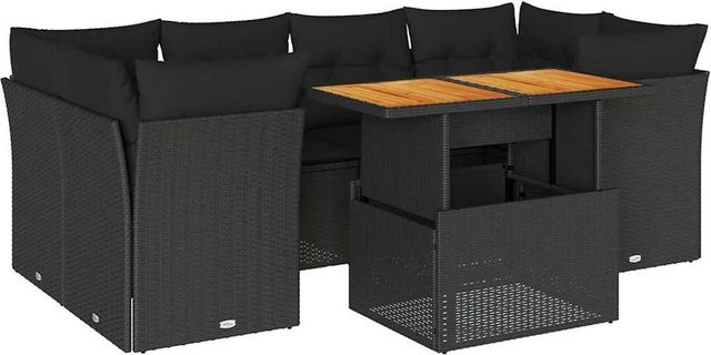 vidaXL 7-teilige Garten-Sofagarnitur in L-Form mit Tisch und Kissen, Schwarz, Poly-Rattan und pulverbeschichtetem Stahl - Bild 1