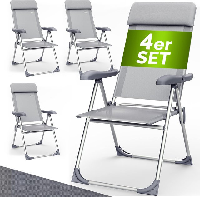 Casaria 4er-Set Gartenstühle aus Aluminium in Silber mit Textilene-Bezug B/T/H: 45 x 60 x 110 cm - Bild 1