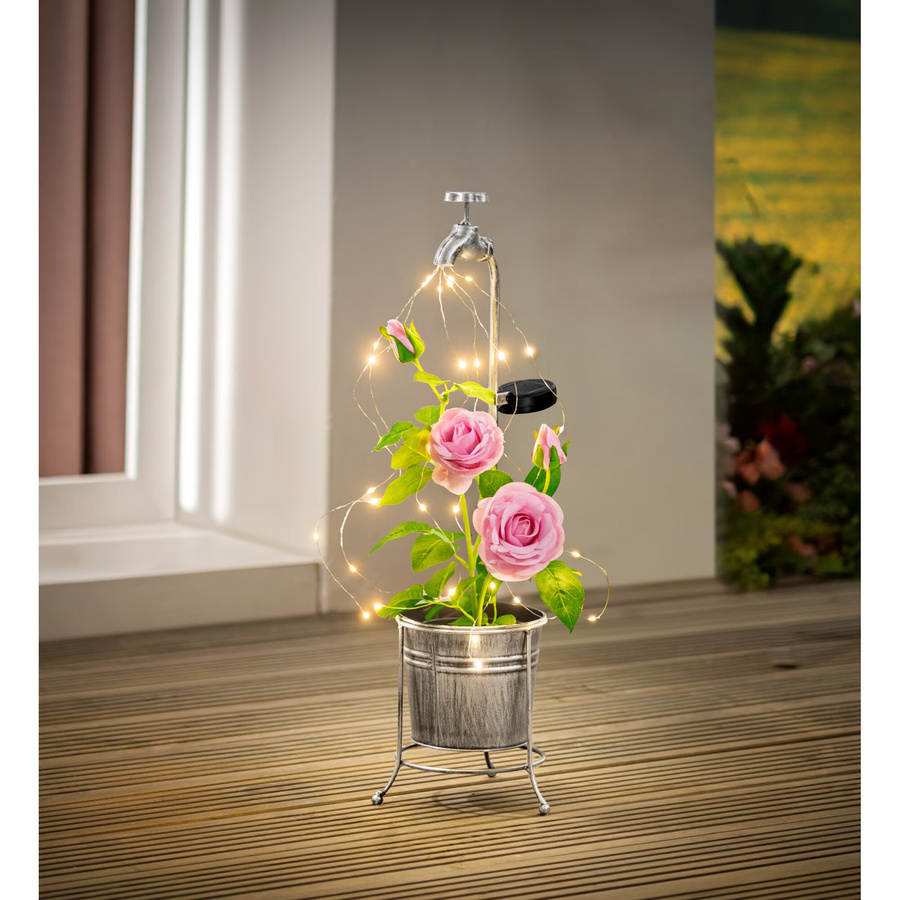 LED-Solar-Blumentopf Wasserhahn von viva domo in Silber mit warmweißem Licht - Bild 2