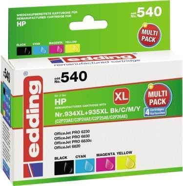 Edding Tintenpatronen Multipack Kompatibel mit HP OfficeJet Pro 6230 und 6830, Tinte auf Pigmentbasis, Farben: Schwarz, Cyan, Magenta, Gelb - Bild 1