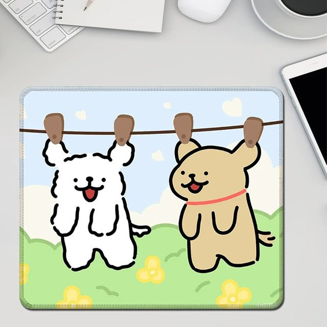 Potdemiel Gaming-Mauspad mit Cartoon Line Maltese Welpe aus PU-Leder in Multicolour - Bild 1