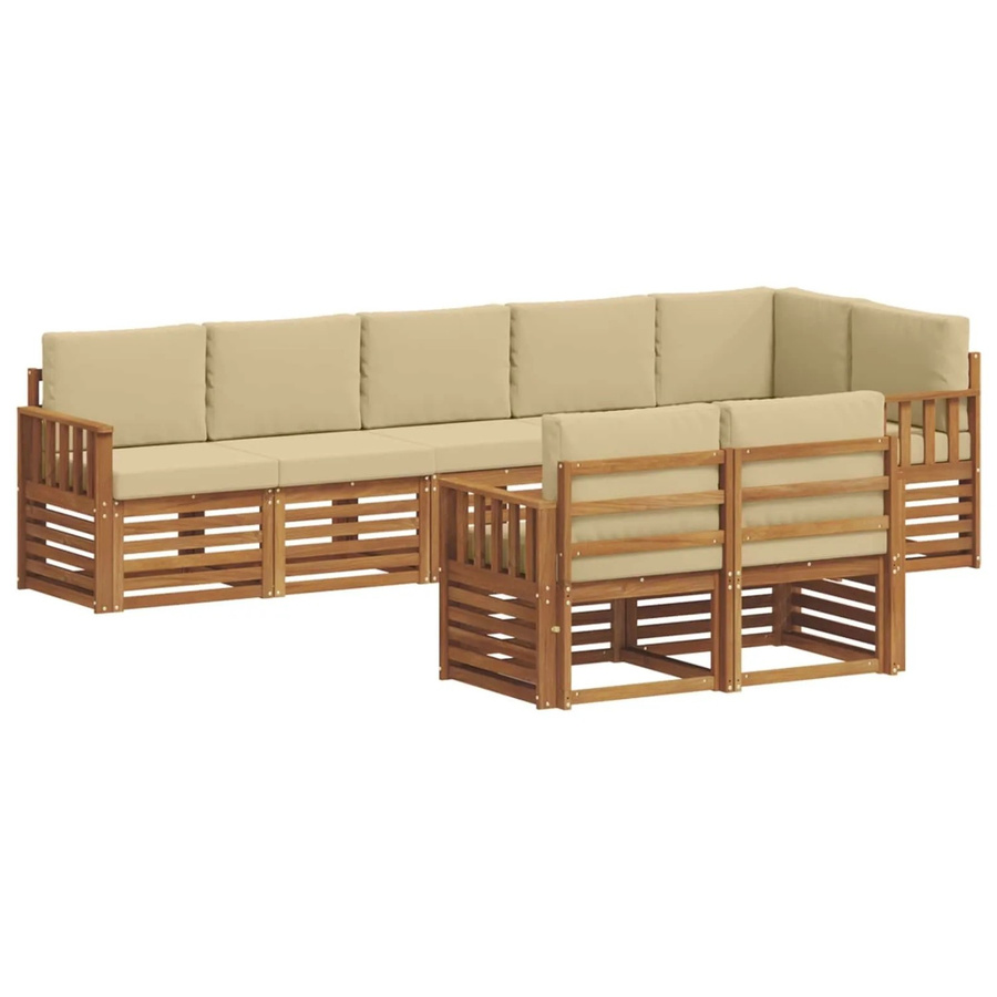 vidaXL Sofagarnitur 8-teilig aus Massivholz Akazie in Natur und Beige mit L-Form und Polsterkissen - Bild 2