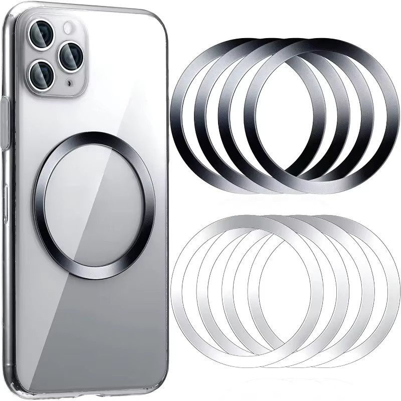 Universeller Magnet-Aufkleber als magnetischer Adapterring für MagSafe iPhone 16 und 17, runder Metallplattenring in Silber für kabelloses Laden - Bild 1