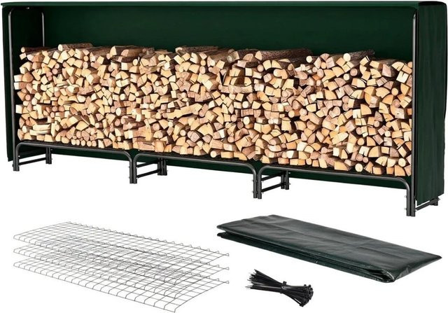 TTL GARDEN Kaminholzregal Schwarz mit Schutzplane, extra großes Holzlager für Outdoor und Indoor, B/H/T: 300 x 116 x 36 cm - Bild 1