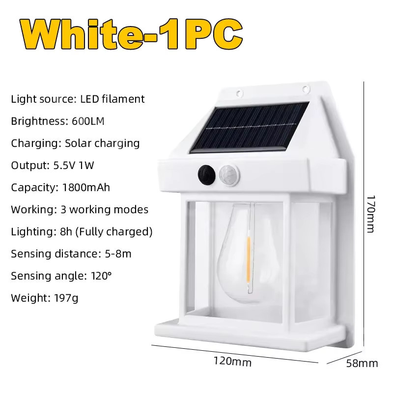 Wolfram Vintage Solar Wandleuchte mit Bewegungsmelder, IP65 Wasserdichte Außenbeleuchtung in Schwarz für Garten und Terrasse - Bild 7