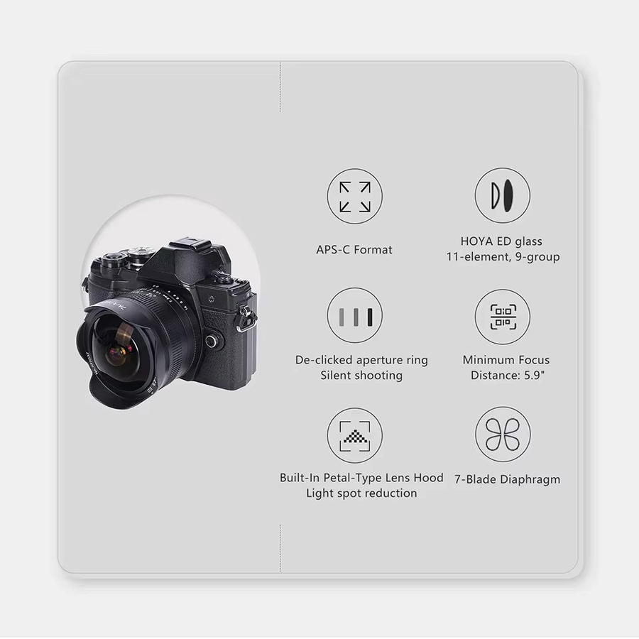 7artisans APS-C 7,5mm F2.8 II Ultraweitwinkel-Fisheye-Kameraobjektiv Schwarz für Sony E, Fujifilm XF, Canon RF und M43 - Bild 3
