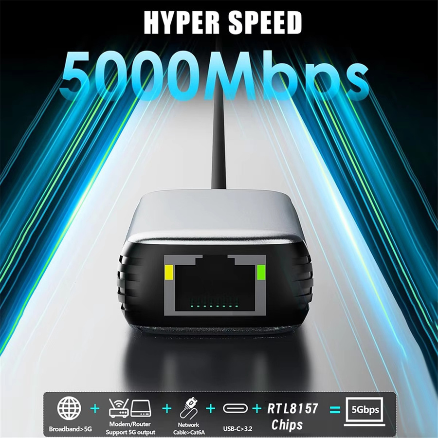 GKNP USB-C auf 5 Gbit/s Ethernet-Adapter RTL8157 RJ45-Netzwerkkonverter für Laptop und PC, unterstützt 5 G, 2,5 G, 1 G und 100 Mbit/s - Bild 3
