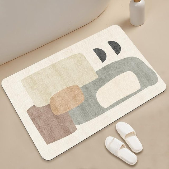 Wabi Sabi Linien Fußmatte von Yiran Furniture, beige, B/T: 60 x 40 cm, schnelltrocknende Kieselgurmatte für das Badezimmer - Bild 1