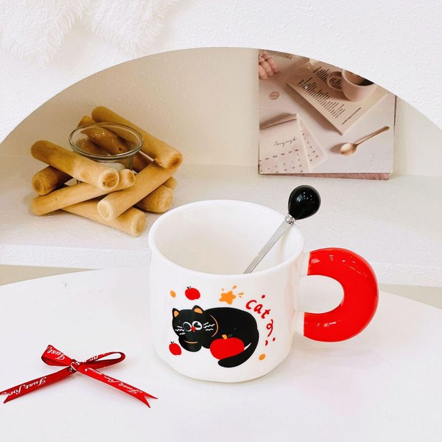 Yiran toy 1 Keramiktasse mit Deckel im Cartoon Tier Design, Weiß, 360 ml - Bild 1
