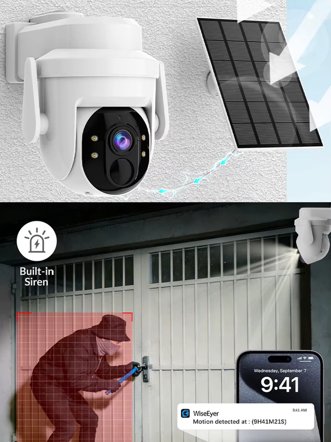 XVIM Solar-Überwachungskamera, kabellose WiFi-Kamera mit 5 MP HD-Auflösung, weiß - Bild 7