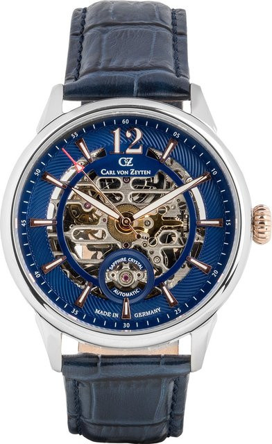 Carl von Zeyten Herrenuhr Automatik, Edelstahl, 43 mm, Blau, Leder - Bild 1