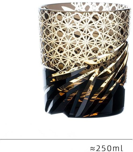 Yiran Furniture Japanischer Edo Kiriko Whiskey-Becher aus Kristall mit Drachenauge-Muster in Gold, 250 ml - Bild 1
