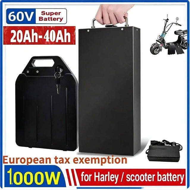 Ddadache Lithium-Batterie 60V wasserdicht und kältebeständig in Schwarz für Citycoco Harley Roller 250W bis 1500W inklusive 67,2V Ladegerät - Bild 1