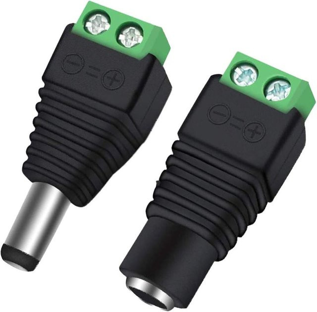 DC-Hohlstecker Adapter Set mit Stecker und Buchse, 12 V, 2,1 x 5,5 mm, Schwarz, für CCTV-Überwachungskameras, LED-Streifen und Sicherheitssysteme - Bild 1