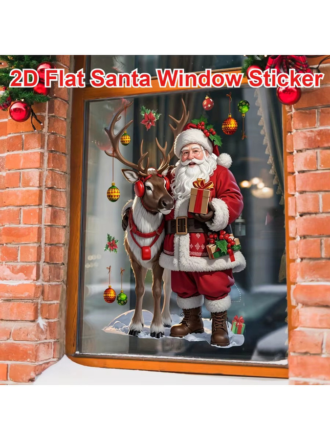 DUTRIEUX Weihnachts Fenstersticker Selbstklebend Motiv Santa Rentier und Schneeglöckchen Multicolour aus PVC - Bild 5