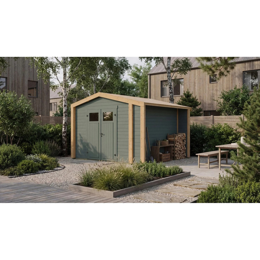 Weka Holz-Gartenhaus Killarney mit Satteldach in Grau-Grün lasiert, B: 361 cm, T: 313 cm - Bild 2