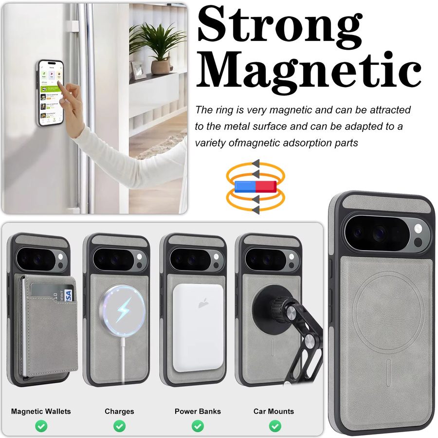 2-in-1 Ledertasche für Google Pixel 9, 9 Pro, 9A, 10, 10 Pro und 10 Pro XL mit magnetischem Kartenfach und Halterung in Grün - Bild 5