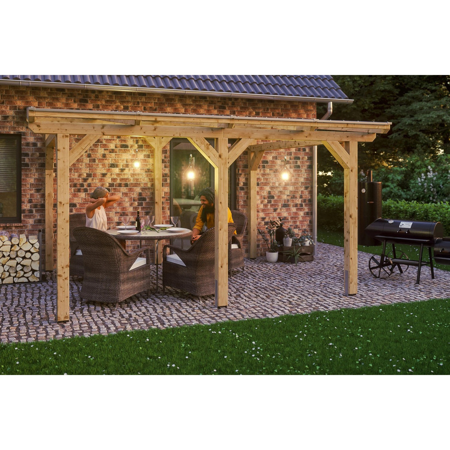 Skan Holz Terrassenüberdachung Siena aus Leimholz in Natur-Beige mit Polycarbonat-Dach, Breite: 434 cm, Tiefe: 250 cm - Bild 2