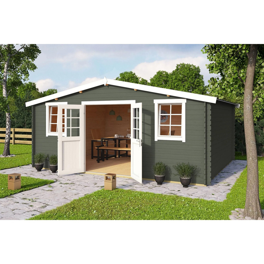 Lasita Holz-Gartenhaus Wels mit 5 Schleppdach in Grüngrau, B/T/H: 548,8 x 420 x 245,1 cm - Bild 3